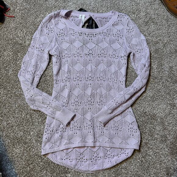 Studio Y Sweaters - Vintage Y2K Studio Y Lavender Sparkle Crochet High Low Sweater Black Bow Size XS